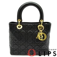 二手 Dior Lady Dior 中型手提包 CAL44550，羊皮，女士單肩包，黑色