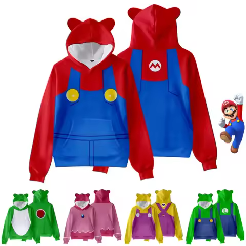 Super Marios Bros Cosplay Hoodies for Adult and Children Costume Bowser Yoshi Peach Luigi 3D Print H