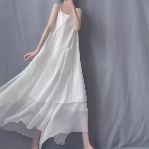 Summer New Women's Cotton Lin Dress Artistic Sle Midi Skirt Sleeveless Strapless Uneven Hemline Larg