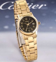 นาฬิกา Casio Standard รุ่น LTP-V002G-1B นาฬิกาข้อมือผู้หญิง สายสแตนเลสสีทอง/หน้าปัดดำ (สินค้าของแท้ 100% รับประกันสินค้า 1 ปี)