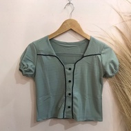 Korean Short Sleeve crop Top-crop Top/crop Top/Short Sleeve crop/Button crop Top/Current Top