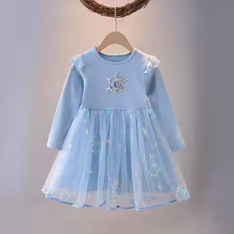 New Princess Dress Girls Dress Long-sleeved For Children's Party Clothes Elsa Frozen Dress Spring Au