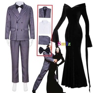Gomez Addams Cosplay Anime Morticia Costume Dress Halloween Carnival Outfit Kid Coat Shirt Pant Tie 