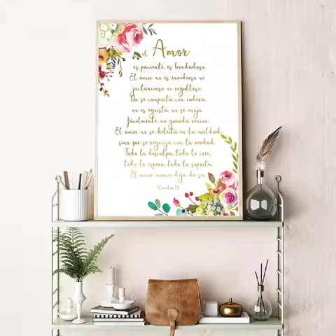 Spanish Bible Verse Print Love is Kind 1 corinthians 13 Sign Quote Poster Scripture Wall Canvas Pain