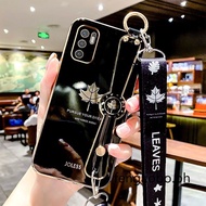 Luxury Maple Leaf Phone Case Xiaomi Redmi Note 10 5G Note 10T 5G Xiaomi POCO M3 Pro 4G 5G Luxury Maple Leaf Ultra-thin Plating Wristband Maple Leaf Phone Case with Free Lanyard