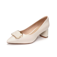 Comely 2024 ใหม่ชี้Toe Sheepskinรองเท้าส้นสูง ทันสมัย รายละเอียดโลหะส้นหนารองเท้าเดียวสําหรับผู้หญิง