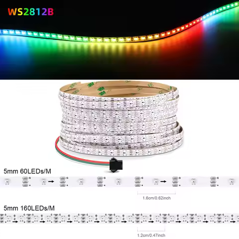 3M 5M 10M WS2812B RGBIC Led Strip Lights Smart Pixels Individually Addressable DC5V 60/160Leds/m 5mm