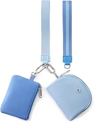 Mini Zip Around Wristlet Wallet for Women - Dual Pouch Coin Purse with 2 Straps, Keychain & Wristlet