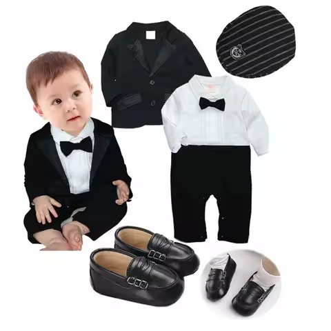 Baby Clothes Set Newborn Gentleman Boys Boss Outfit Romper Coat 1 Year Old Birthday Formal Wedding S