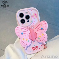 เคส OPPO A57 A58 4G A38 A18 A78 A98 A77S A55 4G A17 A17K A16 A15 A54 A95 A96 A76 A12 A3S A7 A5S A74 A94 A93 Reno 4F F9Pro A9 2020น่ารักผีเสื้อสามมิติสีชมพูน่ารักกรณีป้องกันโทรศัพท์ตกวงเล็บ