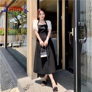 black dress Bubble Sleeves Korean Long Skirt Evening Women's Work Clothes Delivery In Bangkok