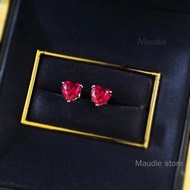 6.5mm heart cut Lab-grown Ruby Earrings 100% Can Pass Diamond Retro Red Corundum Women Earrings for 