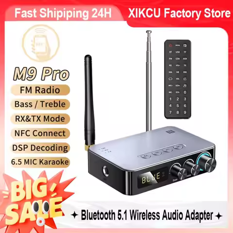 XIKCU M9/M9Pro Bluetooth Audio Receiver Transmitter DSP Wireless Adapter NFC/AUX/RCA/U-Disk/TF/6.5 M