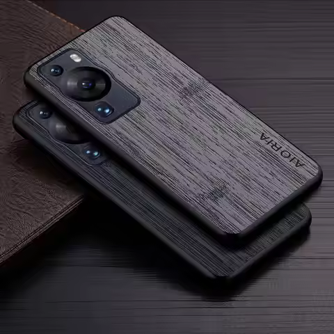 Case for Huawei P60 Pro P60 funda bamboo wood pattern Leather phone cover Luxury coque for huawei p6