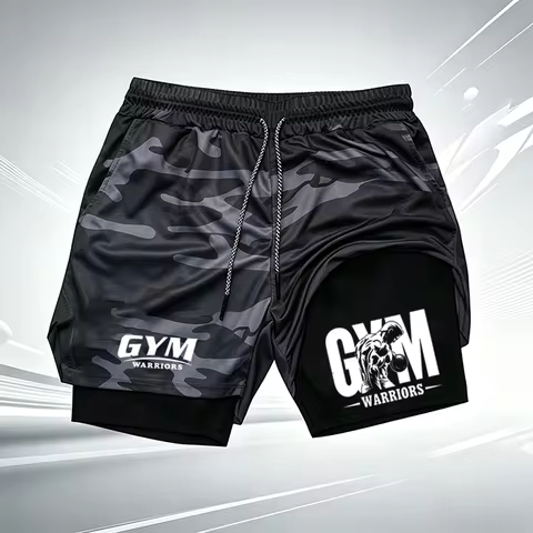 Men's UFC GYM 2-in-1 Compression Shorts Quick Dry Breathable Running Gym Training Shorts with Built-