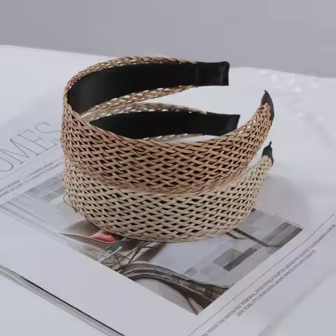 1Pcs Elegant Knot Hair Tie Headband Accessory Women Bamboo Woven Wide Edge Headband Bohemian Style G