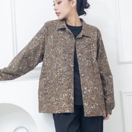 杏色碎花立領外套 橄欖綠色