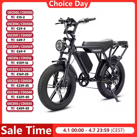 Tonnerrey T8 Electric Bicycle 1500W 60V 30AH E-Bike 20" Fat Tire Electric Bike 28MPH Speed 60 Miles 