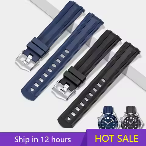 20mm Rubber Strap Curved End for Omega Seamaster 300 Waterproof Diving Stainless Steel Buckle Men Re