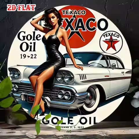 Vintage Texaco Logo Metal Wall Sign Retro Garage Decor 7.87 Inch Rustic Aluminum Round Art