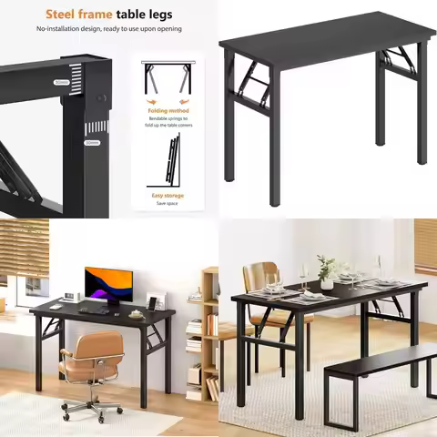 Space-Saving Folding Desk, 39.4 Laptop Table for Small Spaces, Easy Setup, Black