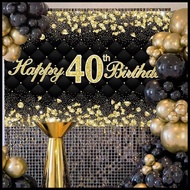 40th/50th Black Gold Happy Birthday Banner Glistening Vinyl Backdrop Happy Birthday Decorations Hap