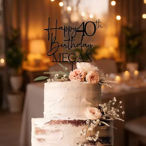 Personalized Birthday Cake Topper Happy Birthday Cake Topper with Name 25th 30th 40th 50th Anniversa
