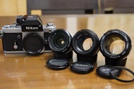 【售】經典銀黑美機 Nikon F2加購28mm 50mm 55mm F1.2 (夜之眼) FM2 FM3 FE2 F3