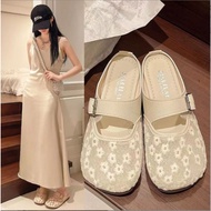 QC PRODUCTS Floral Lace Doll Shoes with PU Leather Cross Straps for Women G011