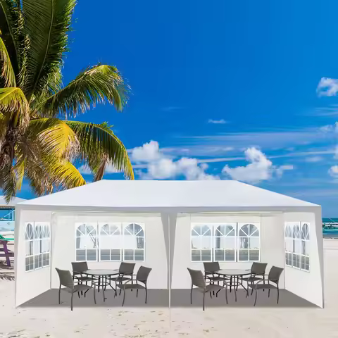 10'x20' White Canopy Tent with 4 Removable Sidewalls, PE Fabric & Iron Frame, Waterproof Outdoor Par