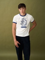 The Rimm - Naval Dog Ringer Tee -Navy- เสื้อยืดลาย สีขาว น้ำเงิน ทรง body fit