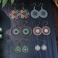 Nhiều Màu Sắc Retro Bohemian Tòn Ten Bông Tai Hình Học Hình Tròn Họa Tiết Hoa Hợp Kim Kẽm Thời Trang