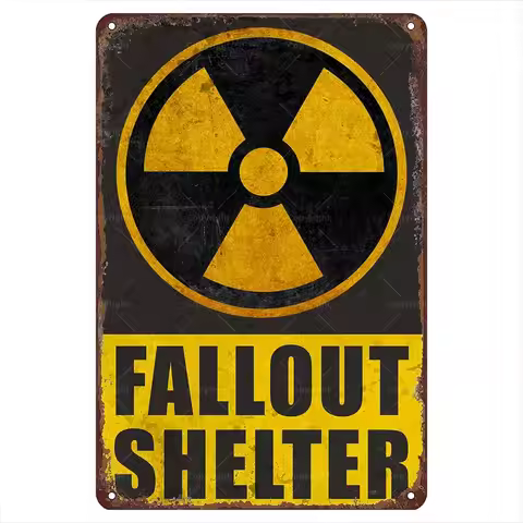 1p,Fallout Shelter Tin Sign - Vintage Retro Warning Sign, ; - Rustic Wall Decor For Home, Shelter, O