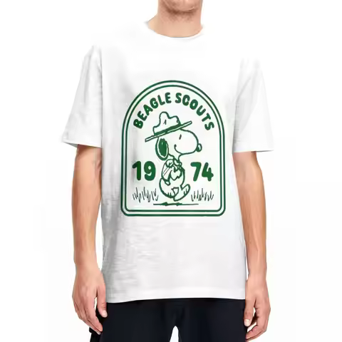 Peanuts Beagle Scouts Badge Snoopy T Shirt Men Women's Cotton T-Shirts Crew Neck Tee Shirt Short Sle