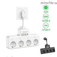 DELMER13P EU Plug Power Strip, 4 USB Ports Individual Switch Multiple Socket, Multi-functional Socke