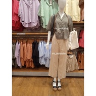 KEMEJA UNIQLO WOMEN'S LINEN BLEND SHIRT OPEN COLLAR SHORT SLEEVE