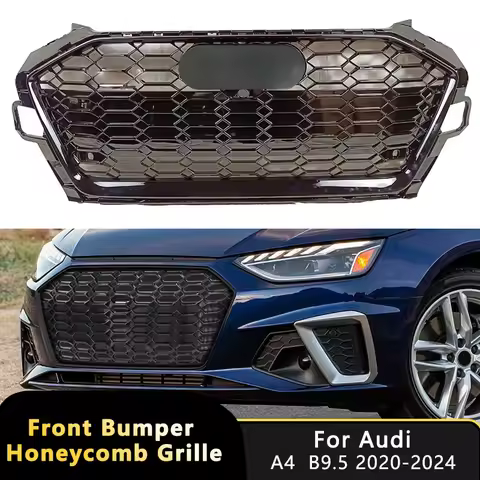 Front Bumper Grille Cover Hex Mesh Honeycomb Hood Grill For A4 B9.5 2020-2024 S4 Car Accessories RS4