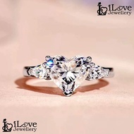iLove Jewellery 925 Sterling Silver 18K White Gold Plated 2.6ct Heart Cut FG Color Cubic Zirconia Ri