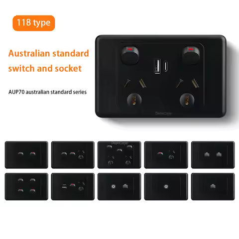 Black Australian Standard USB C Wall Dual Socket with 1/2/3Gang Switch,AU Plug Adapter Mobile Phone 