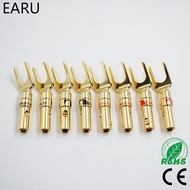 8Pcs Free Shipping Nakamichi Brass Plated And Silver Plated Y Spade Speaker Plugs Audio Screw Fork Connector Adapter