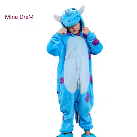 Kids Blue Monester Kigurumi Onesies Pajama Boy Girl Sleepwear Halloween Jumpsuit Animal Single Eye C
