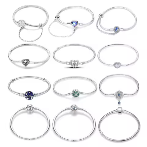 Bracelet 925 Sterling Silver Fit Original Charms Star Moon Four Leaf Clover Heart Beads DIY Jewelry 