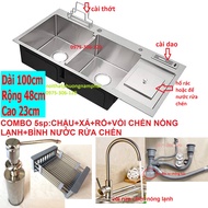 CHẬU ĐÚC DÀY Combo Chậu Rửa Chén Bát INOX 304 N3 10048 NA.GRAND và Vòi Chén Nóng Lạnh và Bình Nước R
