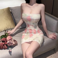 Yoohui QZ266 Baju Dress Floral Gaun Pantai Wanita Casual Dress Mini Dress Motif Bunga Tanpa Korean S