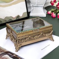 【好康推薦】歐式進口玻璃黃銅復古雕花珠寶盒梳妝臺桌面網紅ins首飾品收納盒