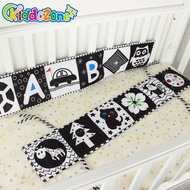 KiddoZone Infant Bed Fence Cloth Book Black and White Cartoon Animal Soft Cloth Book Visual Developm