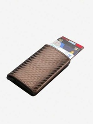 1入組男女皆宜的碳纖維自動彈出式信用卡收納夾，PU信用卡皮夾，具備RFID防盜掃描鋁金屬卡片夾，適用於日常使用
