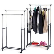 penyidai baju/ Heavy Duty Double Pole Garment Rack with Shelf / Clothes Hanger / Drying Rack Rak Pen