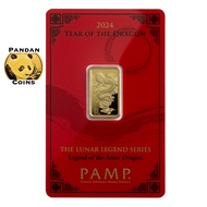 Pamp Suisse 2024 Year of the Dragon 9999 Gold Bar 5g, 5 gram, Lunar /  Lady Fortuna /  Rosa