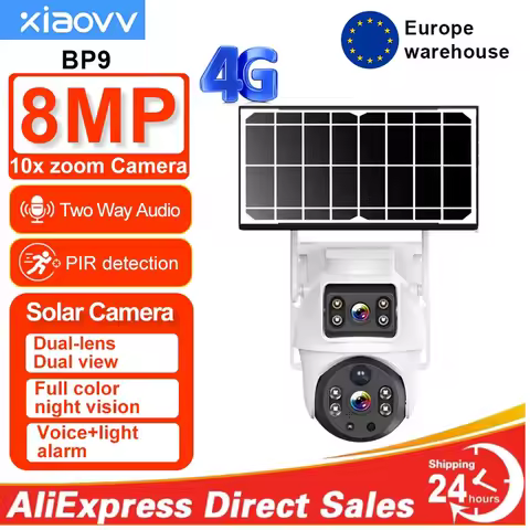xiaovv 8MP 4K Wireless Solar Camera 4G Sim Outdoor Dual Lens IP Camera PIR Night Vision V380 Pro CCT